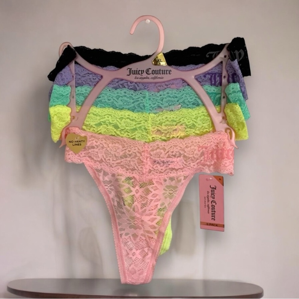 Juicy Couture Intimates Feminine Floral Lace Sheer Thong Panties 5-Pack Set